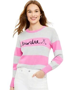 Loft Birdie Golf Sweater Novelty Grey Pink Stripe Sustainable Cotton Size S